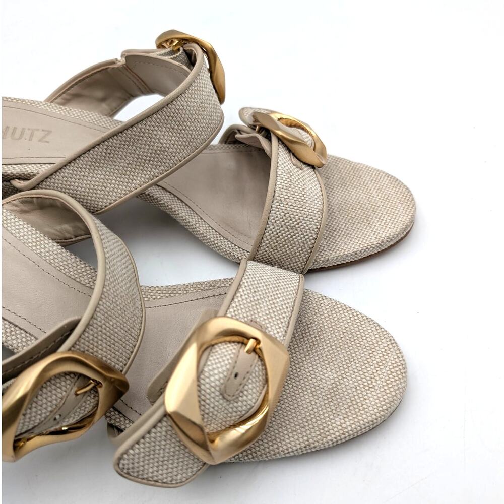Schutz Olga Sandal Oyster Block Heel Raffia - Picture 11 of 14
